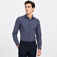 Kemeja Pria Bergaris 100% Katun Lengan Panjang Kancing Formal Bisnis Kasual Bernapas Kerah Kustom Manset Ukuran Besar