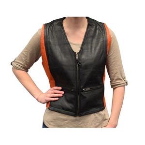 Gilet de Moto Noir en Cuir de Vachette Noirci, Conçu par OEM, pour Femmes - Product Image 1