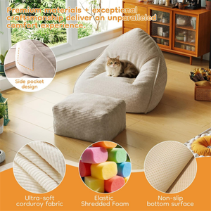 Sillones Reclinables a Precio Económico, Sofá Tipo <span class=keywords><strong>Puff</strong></span> sin Estructura, Silla Bean Bag Grande de Espuma Viscoelástica con Otomana - Product Image 2
