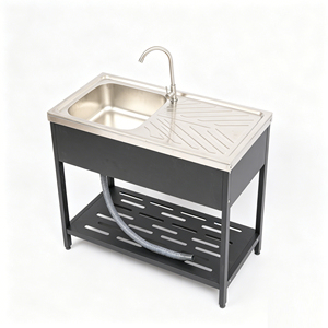Lavabo Multifunzionale Autoportante in Acciaio Inox, Lavello da Esterno per Lavanderia, Lavabo per Giardino e Garage - Product Image 1