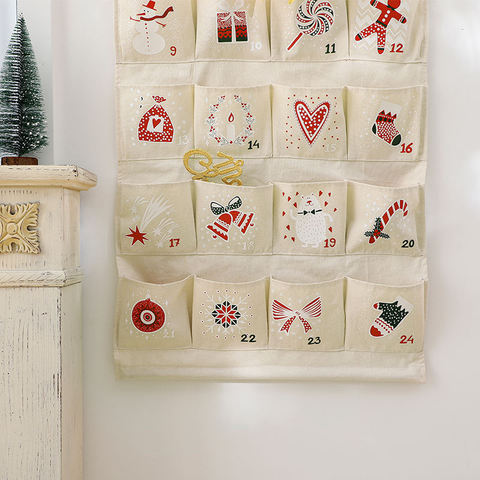 Christmas Advent Calendar 2023 Countdown Cloth Wall Hanging With 24Pockets for Xmas Holiday Decorations Gift Bag