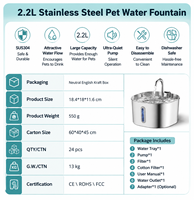 Fontaine à eau automatique pour animaux de compagnie en acier inoxydable, rechargeable, silencieuse, transparente, utilisation en intérieur, adaptée aux chats et aux chiens