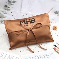Pochette enveloppe en satin de haute qualité personnalisée paquet d'extension de cheveux sac d'emballage pour perruque avec ruban sac à poussière en satin de soie imprimé logo