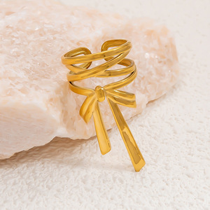 Ballet Style Bow <b>Ring</b> 18k Gold Plated Adjustable Women's Fashion Jewelry Gift - Product Image 2