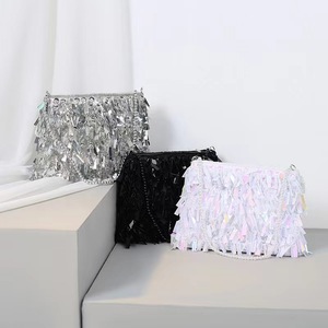 Retro Handmade Shining Glitter Luxury Ladies Party Banquet Purse <b>Sequined</b> Beaded Evening <b>Bags</b> With Fringe - Product Image 1