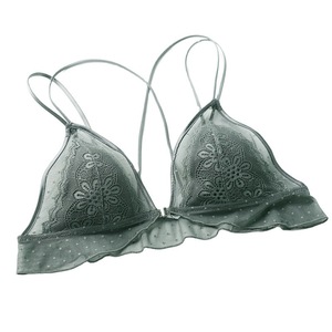 Ensemble de lingerie sexy avec soutien-gorge à boutons avant, dos en dentelle, col en V, bonnets triangulaires ultra-fins sans armatures - Product Image 5