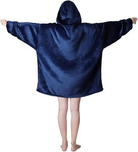 Manta com Capuz Moderna Azul Marinho de Flanela Macia e Sherpa, com Zíper Completo, Antiácaros, Quente, para Uso Doméstico e Festivais - Product Image 5