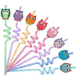 LAIMAI Pailles réutilisables en PETG de qualité alimentaire, motif hibou spirale tendance, pour décoration de gâteaux, fêtes et anniversaires - Product Image 1