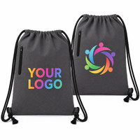 Sac à dos en toile personnalisé avec logo, cordon de serrage et fermeture éclair latérale, gris foncé, idéal pour les marques de beauté, les cadeaux promotionnels et la vente au détail