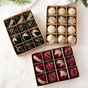 12PCS Velvet <b>Glitter</b> Christmas Tree Balls Ornaments Shatterproof Plastic Decorative Baubles Decorations for Xmas Tree Decor - Product Image 1