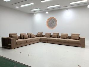 Ensemble de canapés modulaires en bois et tissu en forme de L pour salon, 7 places, meubles modernes de luxe italiens avec éclairage LED - Product Image 3