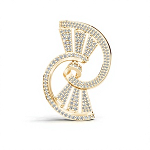 Broche Aarinya unisexe en or 9 carats avec diamant de laboratoire, motif éventail architectural Art Déco, style ethnique de luxe, pavé de palmettes - Product Image 1