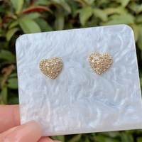 Boucles d'Oreilles en Forme de Coeur Incrusté de Zircon de Cuivre Plaqué Or 18K, 1 Paire