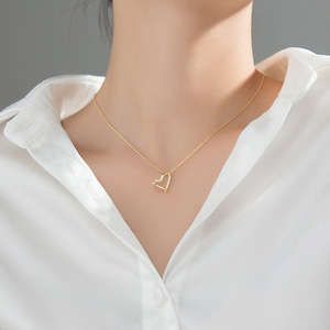 Bán Buôn 925 Bạc Vòng Cổ Trang Sức Phụ Nữ Sterling Bạc Trái Tim Mặt Dây Chuyền Vòng Cổ 18K Mạ Vàng Chuỗi Vòng Cổ Phụ Nữ - Product Image 2