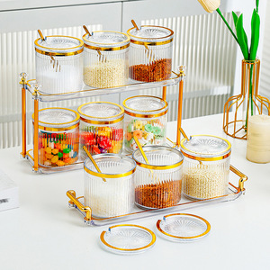 Juego de recipientes para especias con estante de almacenamiento, recipientes de vidrio herméticos para almacenamiento de condimentos de cocina, tapa de plástico tamaño M - Product Image 1