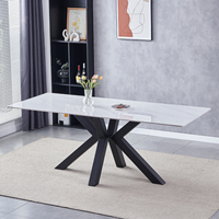 Table à manger en bois avec pieds de table renforcés pour supporter le plateau de table en céramique de marbre de pin recyclé de 12 mm pour la cuisine