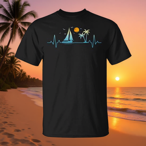 Palm Tree Heartbeat <b>Tropical</b> Beach Sunset Summer T-<b>Shirt</b> - Product Image 3