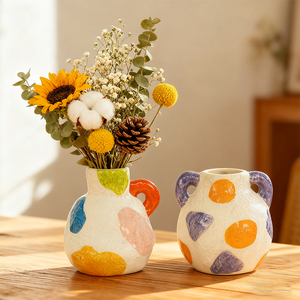 Jarrón de Cerámica Pintado a Mano, Creativo y Personalizado, Maceta para Adornos Secos, Juego de Jarrones de Cerámica Modernos para Decoración de Oficina - Product Image 2