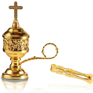 Brûleur d'encens doré avec pince, support pour encens au charbon de bois, pour aromathérapie, yoga, <span class=keywords><strong>spa</strong></span>, décoration intérieure et usage religieux - Product Image 1