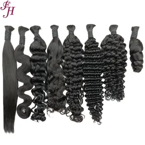 FH Wholesale Bulk Hair Vendor Unprocessed Raw Human Hair Bulk Deep Wave Bulk Braiding Human Hair