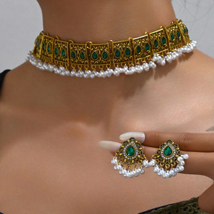 Luxury Vintage Indian Jewelry Set Antique Gold Plated Crystal <strong>Zircon</strong> Necklace Earrings Sets Ethnic Bridal Wedding <strong>Bijoux</strong> Gifts - Product Image 6