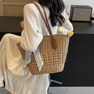 Women's Beach Paper Clutch Purse <strong>Wicker</strong> <strong>Bag</strong> Chains Tassel Zipper Closure Bohemian Vintage Summer Logo Colorful Retro - Product Image 3