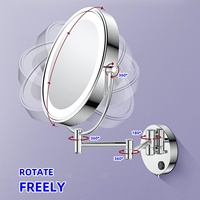 Miroir cosmétique mural LED de 8,5 pouces, grossissement 1X/10X, double face, alimentation par prise secteur, finition chromée, 3 couleurs de lumière