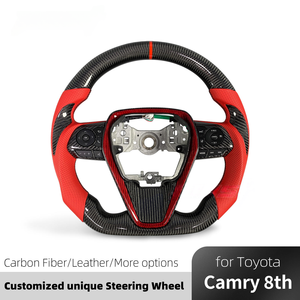 Volante de Fibra de Carbono Personalizado con Empuñaduras de Cuero Rojo para Toyota Camry 8.ª Generación XLE <span class=keywords><strong>SE</strong></span> XSE Avalon 2018-2023 - Product Image 2
