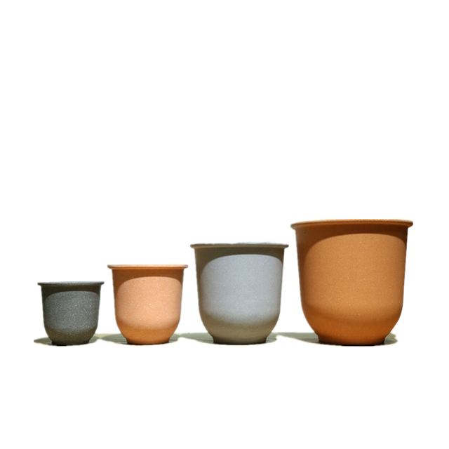 Yicai Simulation Decoration Rounded Bottom Granite Plastic Flower Plant Pots Round Cylinder Pot