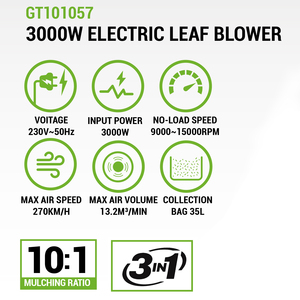 VERTAK 3000W 3 en 1 <span class=keywords><strong>aspirateur</strong></span> de jardin souffleur + <span class=keywords><strong>aspirateur</strong></span> + broyeur machine avec sac de capacité pour feuilles herbe et débris - Product Image 3