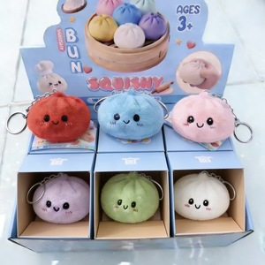 Bun <b>Squishy</b> Plush Keychain Soft Cartoon Round Carabiner For Kids And Adults Stress Relief Toy - Product Image 3