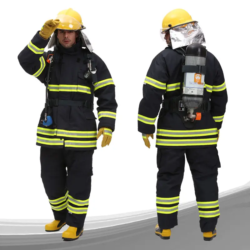 CE証明書消防士スーツEN469新しい服ブルーコスチューム消防士カスタマイズジャケットイエローバッグパンツ