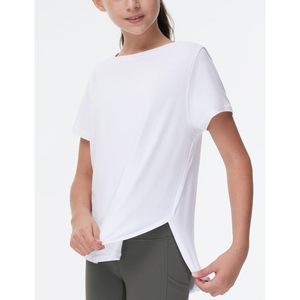 FOXA Camiseta deportiva para niña, camiseta de manga corta con aberturas laterales, camiseta de punto de secado rápido para niños - Product Image 4