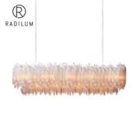 Lustre linéaire moderne de luxe en cristal de sélénite naturelle, vente en gros, production OEM, directement de l'usine, pendentif en sélénite multicouche
