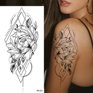 Bunga tato temporer, stiker tato sketsa mawar hitam dan putih