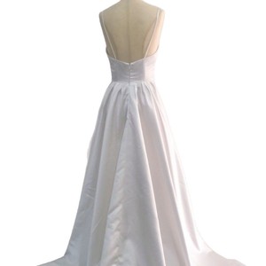 Strappy Satin Wedding Dress V Neck Natural Waist White Ivory Nylon Fabric Short Train Pocket Design - Product Image 5