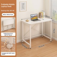 Table pliante simple en métal, table d'étude pliable mobile pour chambre à coucher, bureau d'écriture avec panneau en bois, style panneau en bois avec roulettes