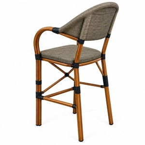 Tabouret de bar en bambou avec accoudoirs, coussin en tissu gris, design tropical moderne pour bar à domicile - Product Image 5