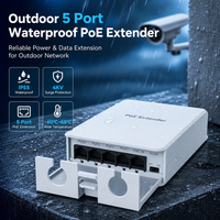 Extensor PoE para Exteriores de 5 Puertos y 1000 Mbps, Switch Ethernet Impermeable con Función VLAN para Monitoreo de Seguridad