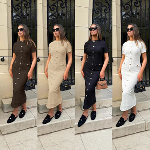 King Mcgreen Star gaun ketat wanita, gaun pesta berkancing sebaris lengan pendek model baru 2025 - Product Image 6