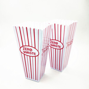 32oz Plastic Popcorn Bucket Plastic Container, Reusable Bowl Red & White Stripes, Movie Theater Tub