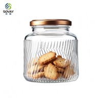 Pot en verre à large ouverture pour nid d'oiseau, récipient en verre transparent côtelé épaissi avec bouchon à vis en métal de couleur personnalisée
