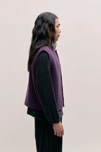 <strong>Purple</strong> Tweed Button Vest Men Round Neck Sleeveless Cardigan Wool Blend Layering <strong>Waistcoat</strong> - Product Image 6