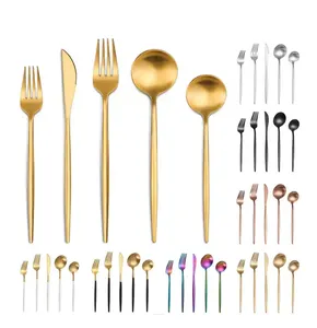 Thickening Portugal Cutlery Gold Flatware Bulk Spoons Forks And Knife Stainless Steel Gold Cutlery Set For Wedding