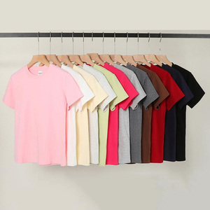 T-shirts pour femmes à manches courtes en coton et élasthanne, col rond, hauts d'été décontractés, mignons, polyvalents, basiques - Product Image 1