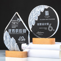Trophées en cristal poli personnalisés avec logo, forme sur mesure, écologiques, avec base en bois, prix d'usine, pour réunions annuelles et cadeaux d'entreprise