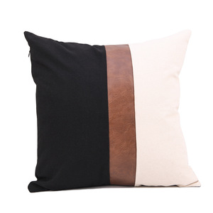 Minimalist Modern Farmhouse Cushion Covers Faux Leather and Linen Throw Pillow Covers - Product Image 4