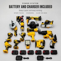 Ensemble d'outils électriques sans fil : perceuse-visseuse, meuleuse d'angle, scie circulaire, scie sauteuse, kit d'éclairage de travail LED pour la menuiserie et le travail des métaux