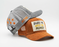 Casquette de camionneur unisexe personnalisée 5 panneaux en daim style Y2K, avec logo brodé ou patch tissé, maille respirante et fermeture snapback, haute qualité