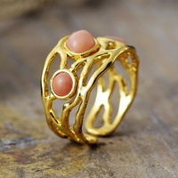 Bagues Cocktail Ajustable en Pierre Naturelle Plaqué Or 18K Bijoux Pierres Précieuses Boho-Chic Audacieux pour Femme